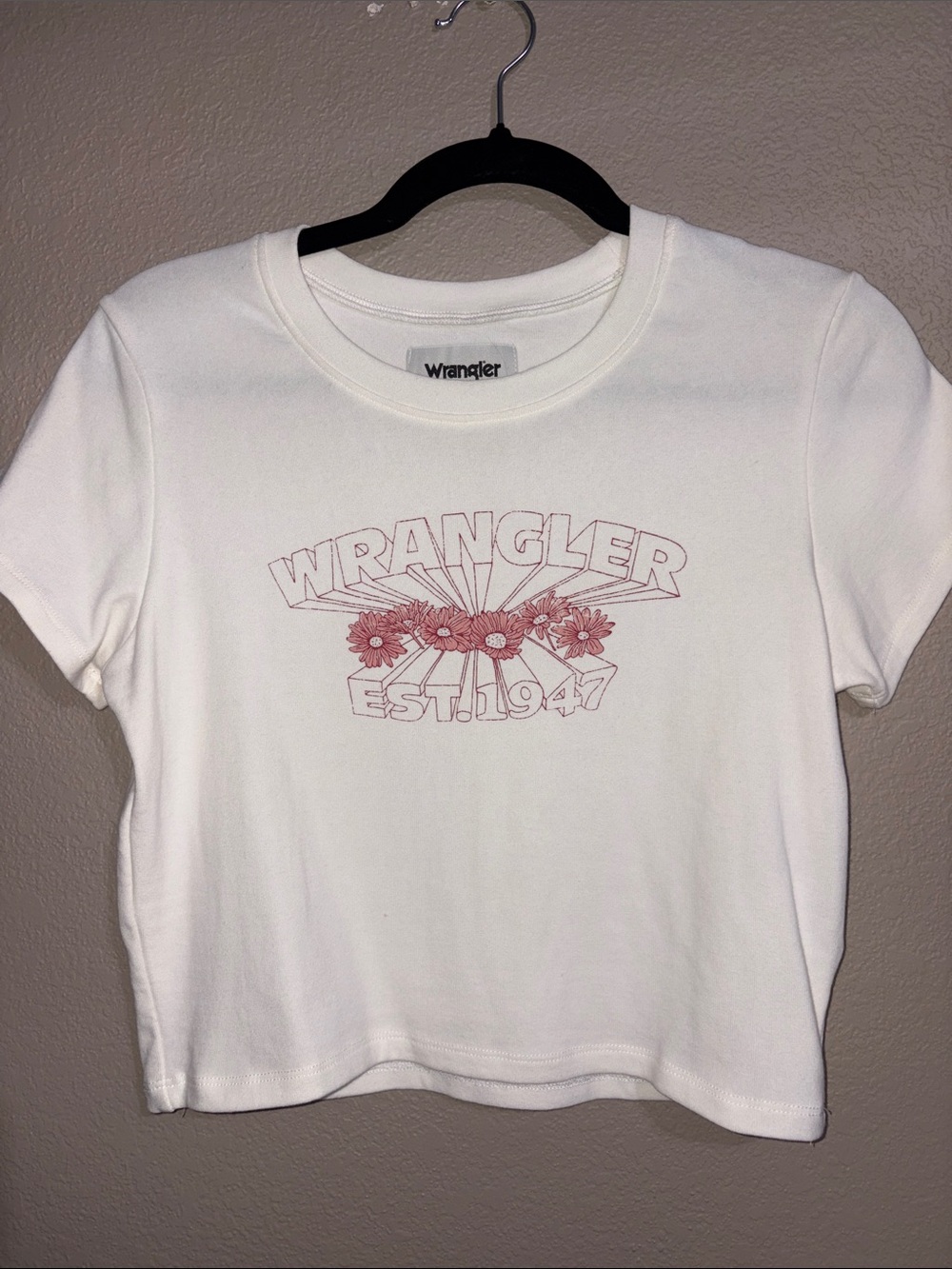 Wrangler White Crop Tee with Pink Floral Graphic